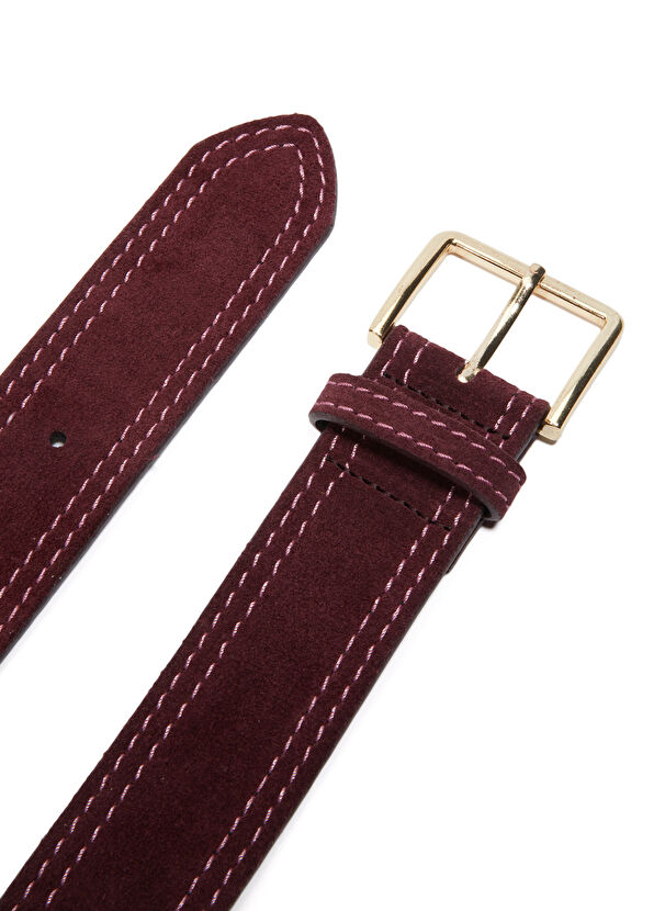 Beymen Club Bordo Çift Dikiş Kadın Süet Kemer - 2