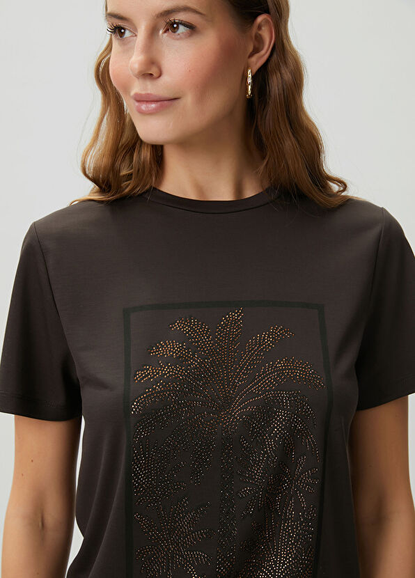 Beymen Club Kahverengi Palmiye Hotfix Viskon T-shirt - 2