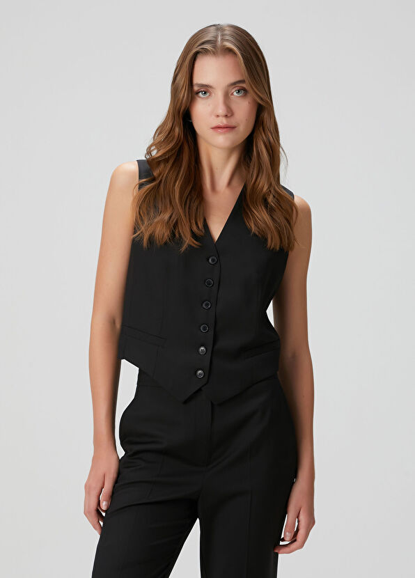 Beymen Collection Siyah İnce Yün Yelek - 1