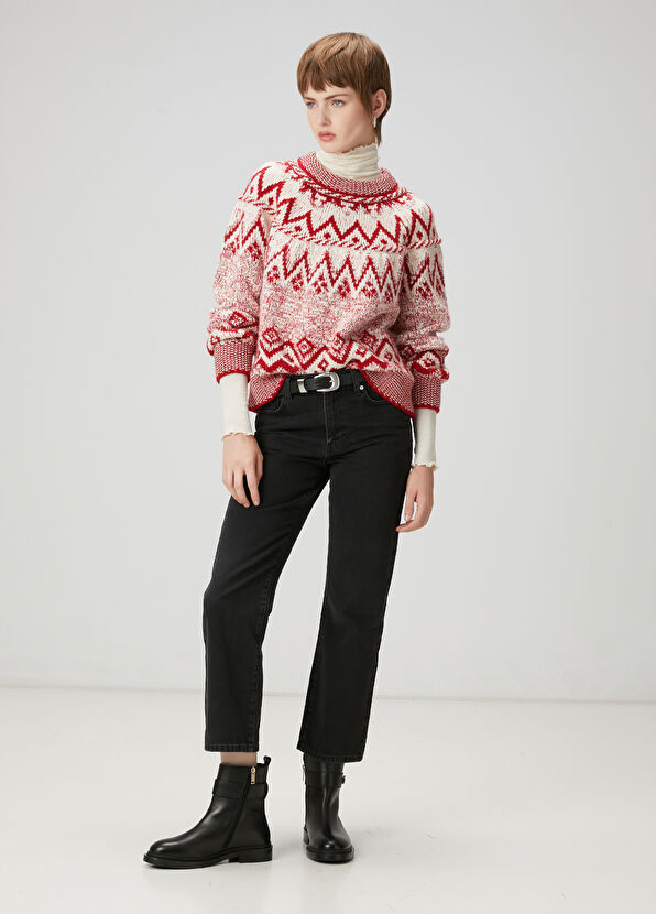 Beymen Club Kırmızı Ekru Jakarlı Kazak - 2