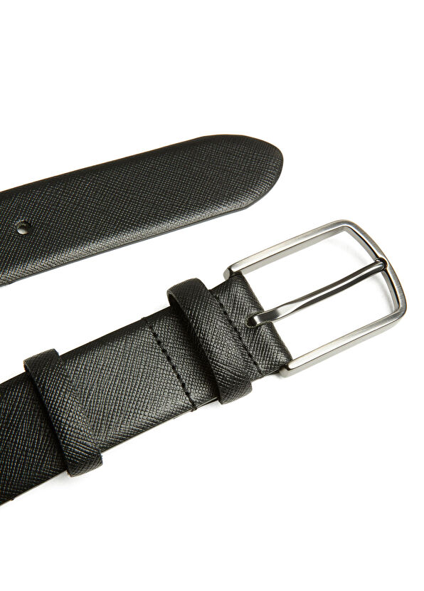 Beymen Club Black Burlap Print Men's Leather Belt - 2