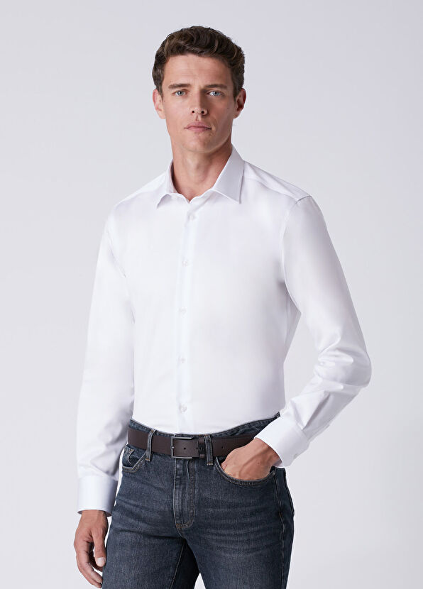 Beymen Club Slim Fit Beyaz Pamuk Saten Non-iron Gömlek - 1