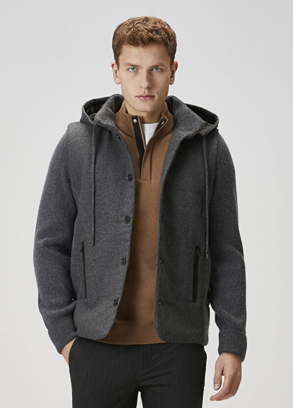 Beymen Club Anthracite Hooded Wool Knit Coat - 1