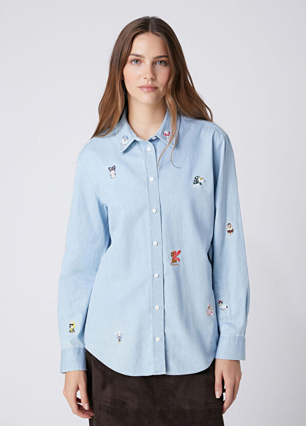 Beymen Club Mavi Köpek Nakışlı Denim Gömlek - 4