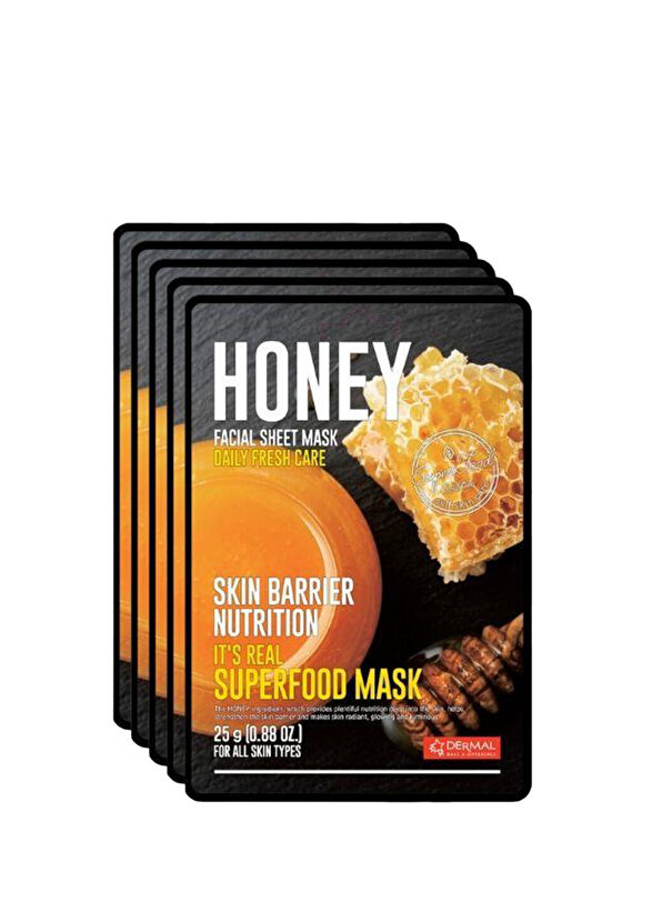 Dermal Honey Facial Sheet Mask Honey Extract Barrier Strengthening & Nourishing Face Mask Set of 5 25g - 1