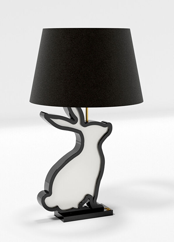 Wonderland Design Atelier Tavşan Figürlü Siyah Beyaz Ahşap Abajur - 2