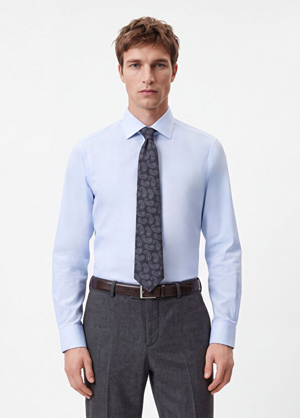 Beymen Club Slim Fit Blue Dobby Non-Iron Shirt - 4