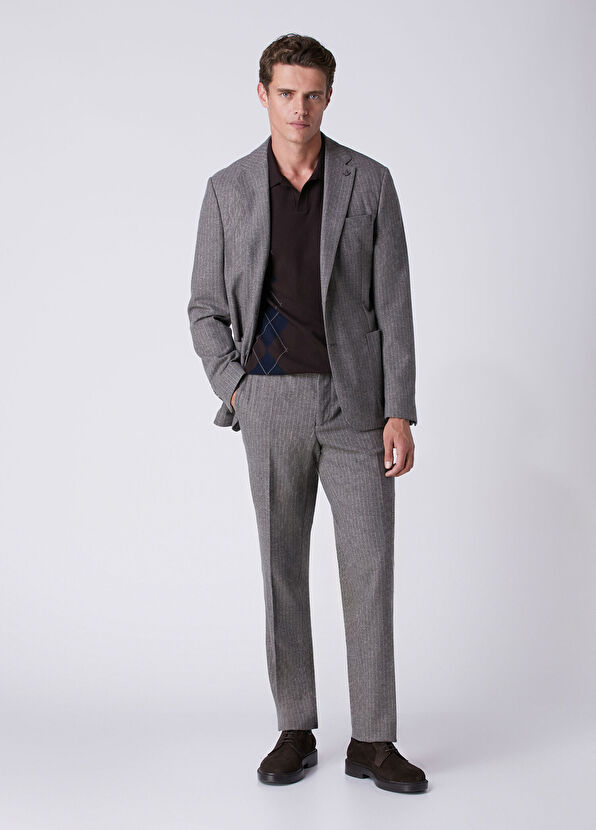 Beymen Club Grey Stripe Patterned Jersey Wool Flannel Suit - 1