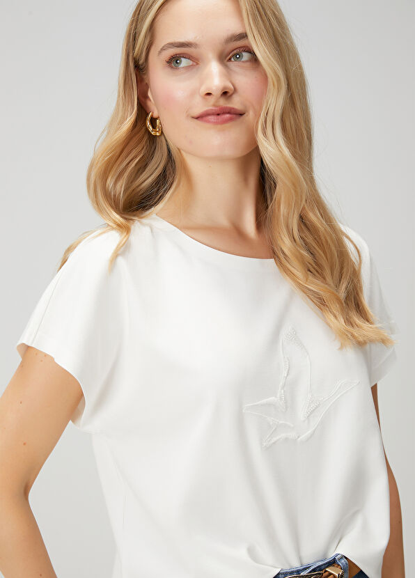 Beymen Club Seamless Off-White Embellished T-Shirt - 2