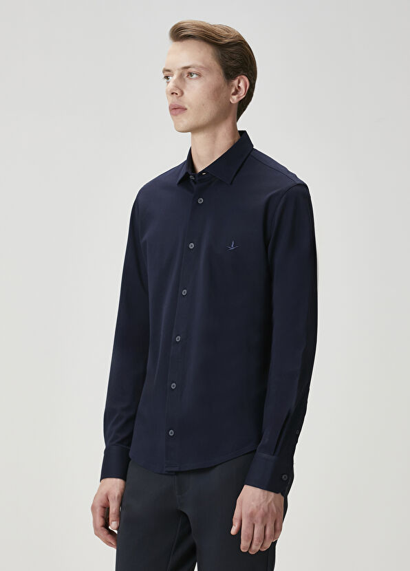 Beymen Club Slim Fit Lacivert Örme Stretch Gömlek - 4