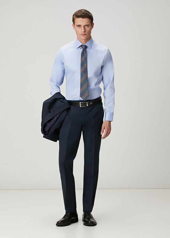 Beymen Club Comfort Fit Koyu Mavi Armürlü Non-iron Gömlek - 3