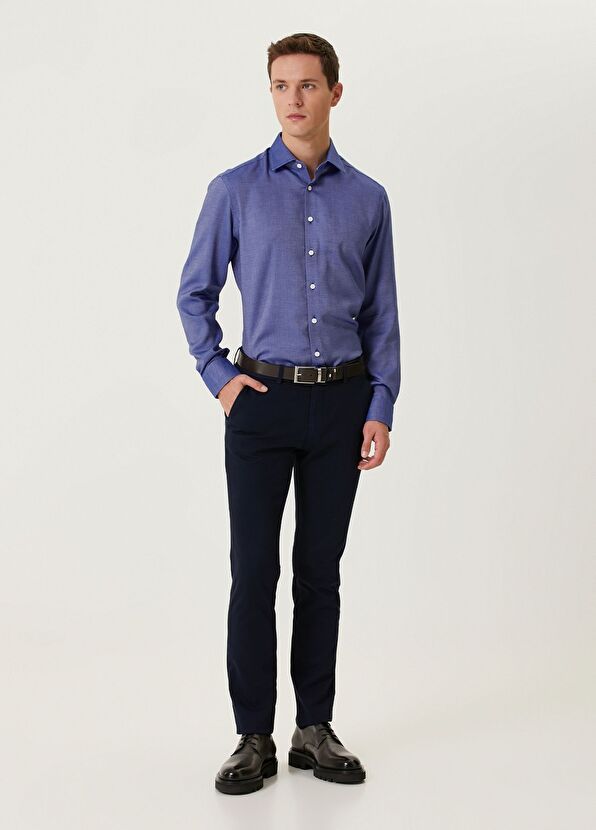 Beymen Club Comfort Fit Lacivert Armürlü Non-iron Gömlek - 3