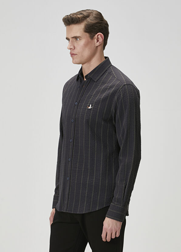 Beymen Club Comfort Fit Haki Çizgili Gömlek - 4