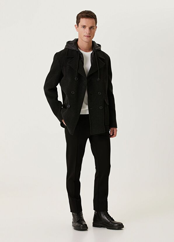 Beymen Club Antrasit Kapüşonlu Yün Kruvaze Kısa Kaban - 3