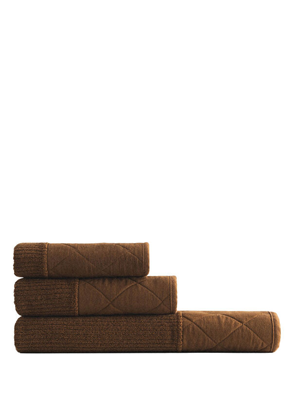 Ecocotton Hüma Brown Quilted Cotton 3-Piece Bath Towel Set - 1