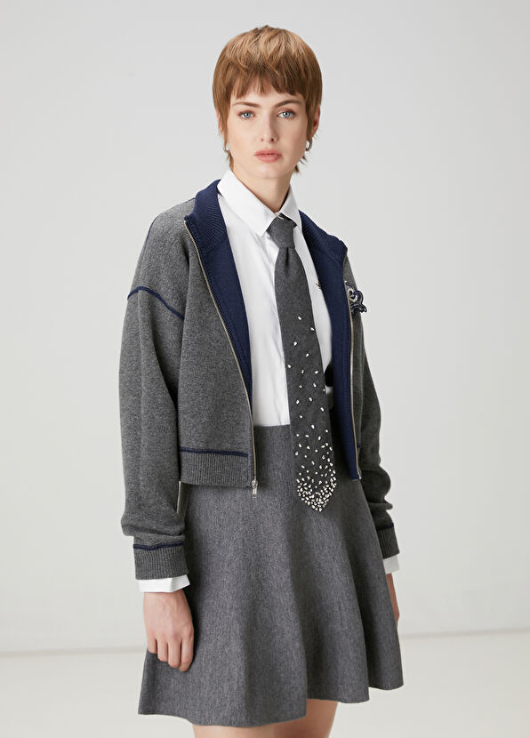 Beymen Club Gri Lacivert İşlemeli Logolu Hırka - 1