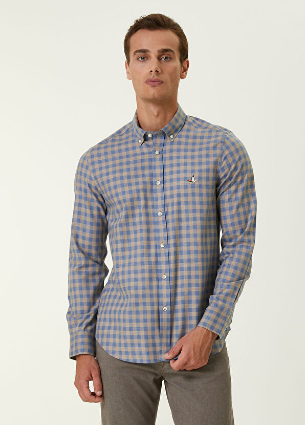 Beymen Club Slim Fit Mavi Küçük Ekose Desenli Gömlek - 1