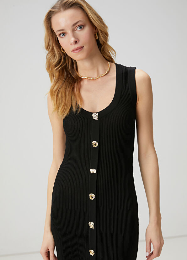 Beymen Club Black Amorphous Button-Down Maxi Knit Dress - 2