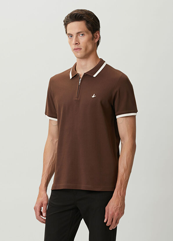 Beymen Club Brown Ecru Polo Zippered T-Shirt - 2