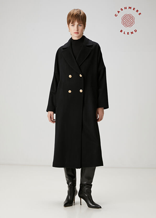 Beymen Club Siyah Kruvaze Kaşmir Palto - 1