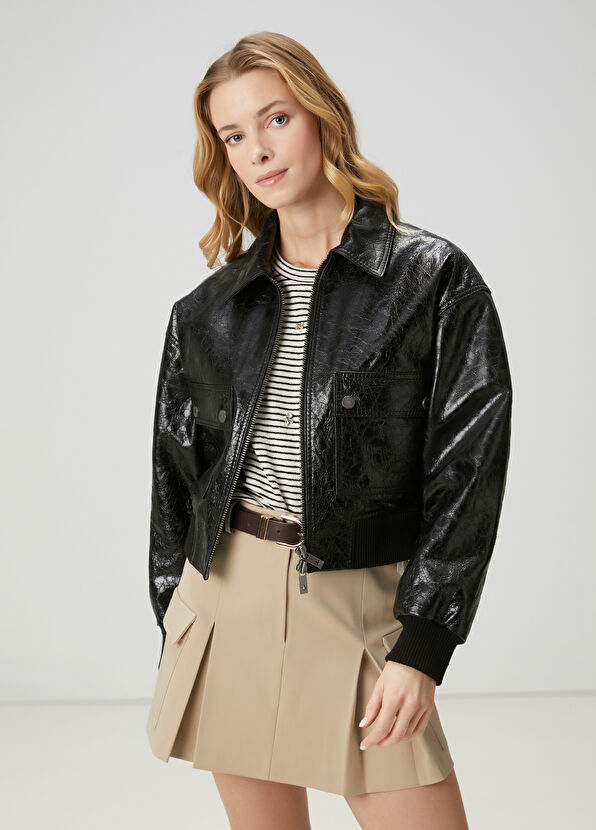 Beymen Club Black Leather Bomber Jacket - 1