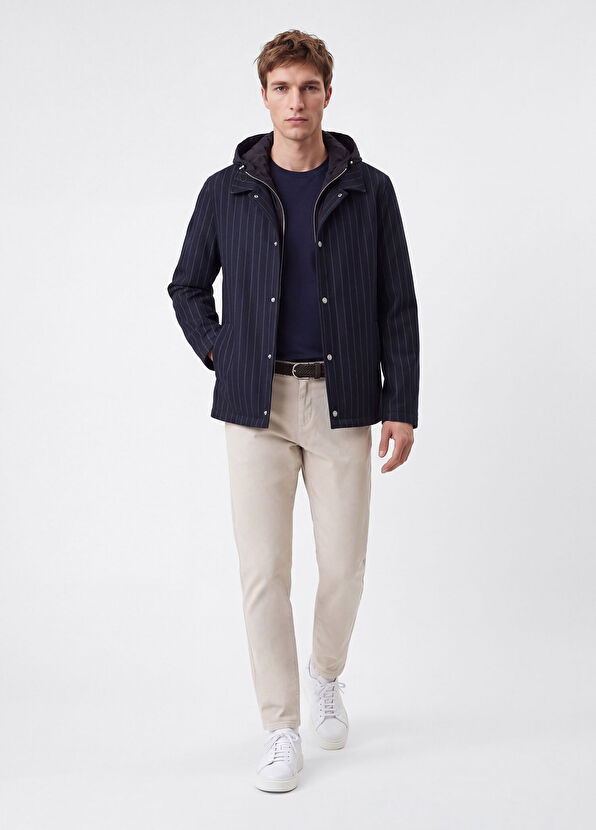 Beymen Club Navy Blue Hooded Stripe Print Outer Shirt - 2