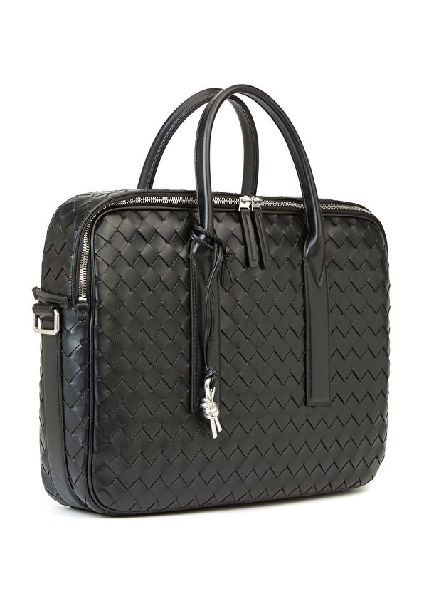 Siyah Örgü Dokulu Deri Evrak Çantası - Görsel 3