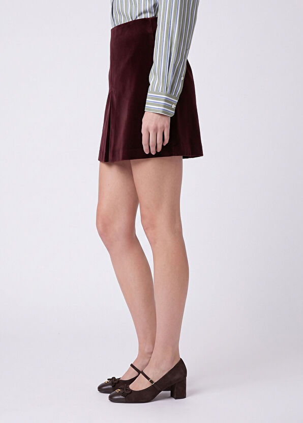 Beymen Club Burgundy A-Line Mini Velvet Skirt - 3