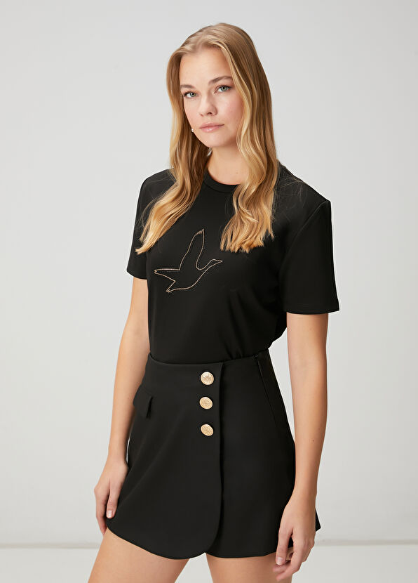 Beymen Club Siyah Hotfix Kuş Logolu T-shirt - 1