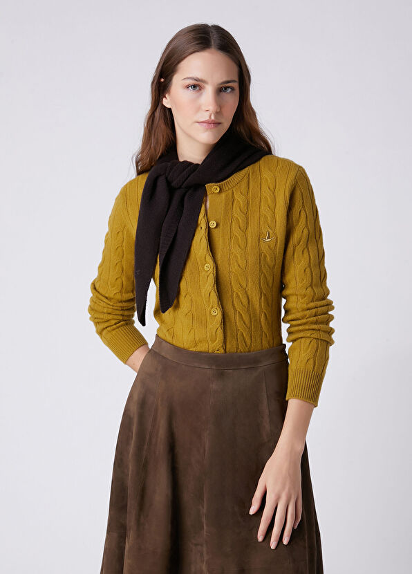 Beymen Club Oil Green Cable Knit Wool Cardigan - 1