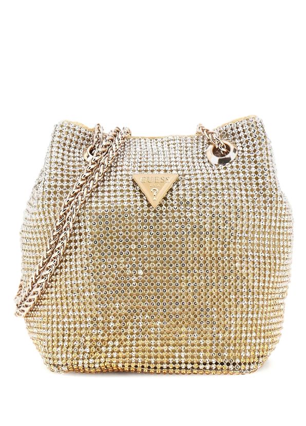 Sac à Main GUESS Zalina Mini Hobo Doré - Petit Sac De Soirée Avec Chaîne Amovible Et Pierres Ornementales