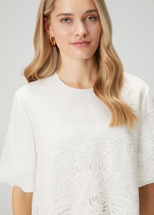 Beymen Club Kırık Beyaz Nakışlı Balon Kol Bluz - 2