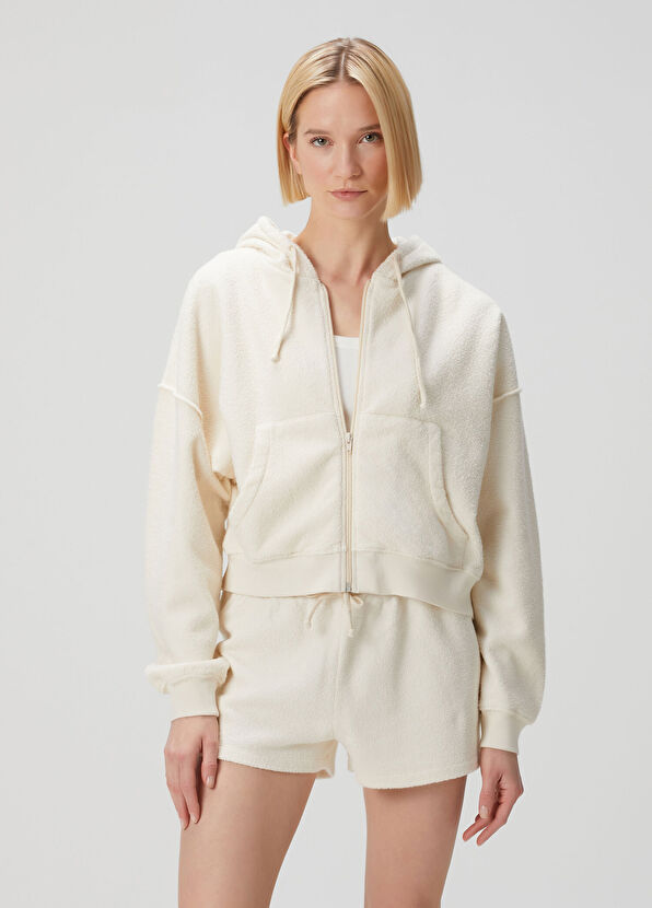 American Vintage Ekru Kapüşonlu Fermuarlı Sweatshirt - 1