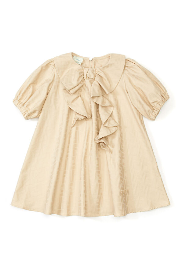 Fendi Bej Logo Desenli Kız Çocuk Elbise - 1