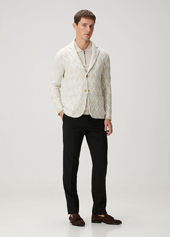 Maurizio Baldassari Bej Beyaz Zikzak Desen Jakarlı Triko Ceket - 2