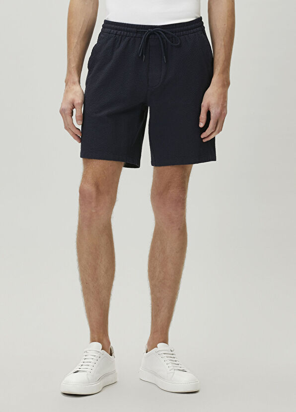 Beymen Club Navy Blue Waist Corded Seersucker Shorts - 2