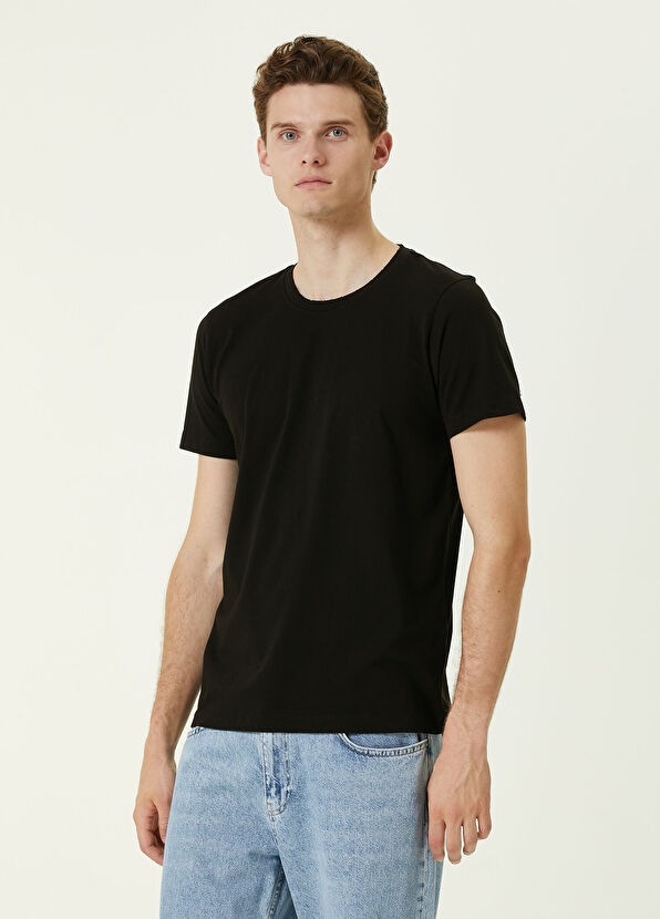 Academia Siyah Yıpratma Detaylı Basic T-shirt - 1