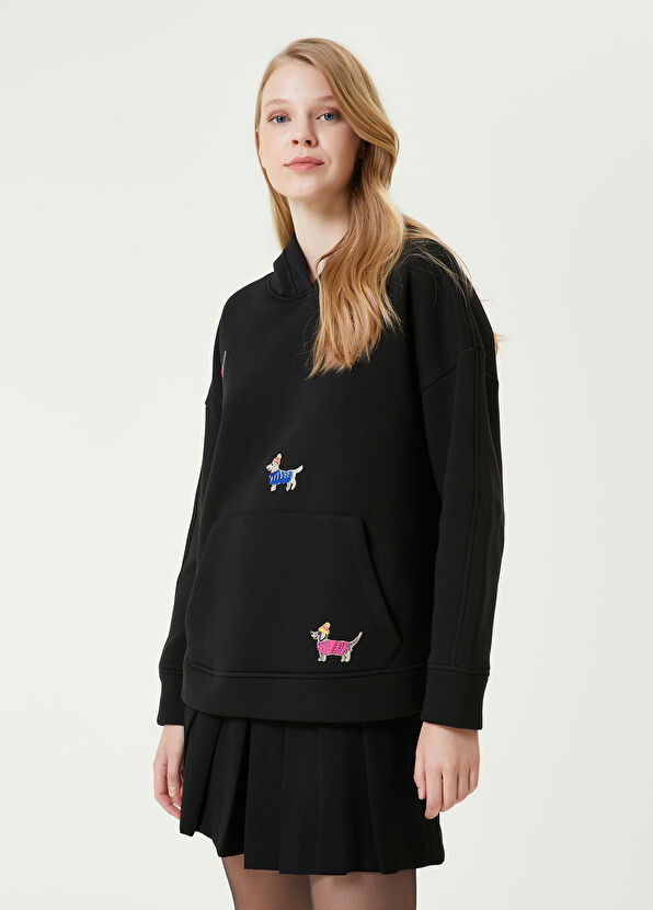 Beymen Club Siyah Kapüşonlu Nakışlı Sweatshirt - 3