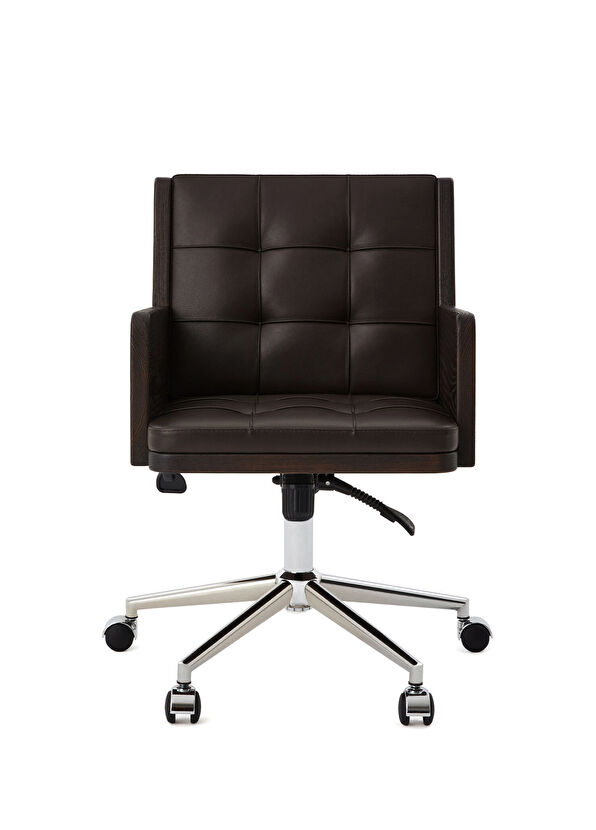 Kontra Dark Brown Leather Solid Walnut Body Coated Office Chair - 2