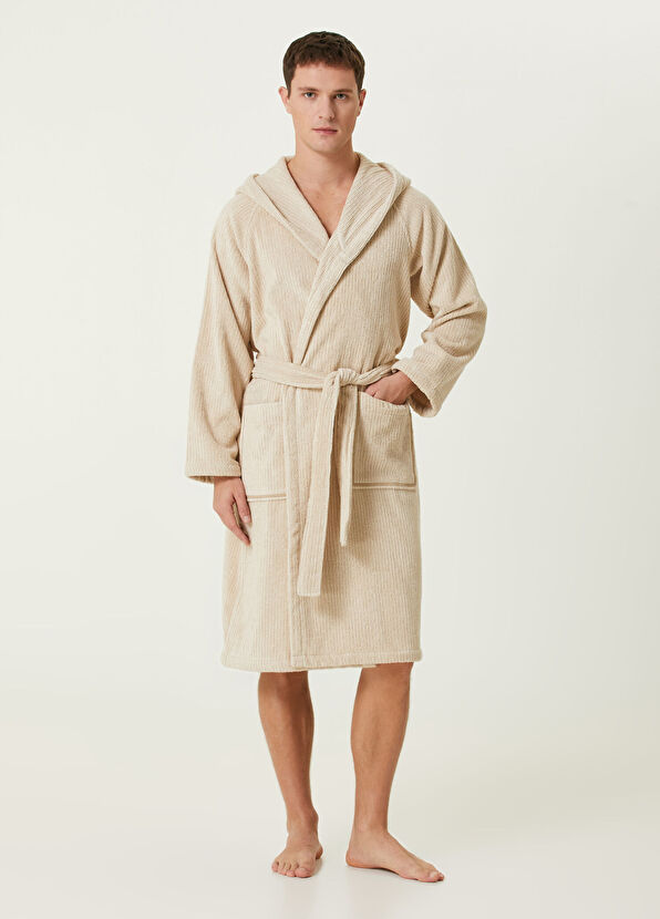 Beymen Home Bej Kapüşonlu Bornoz - 2