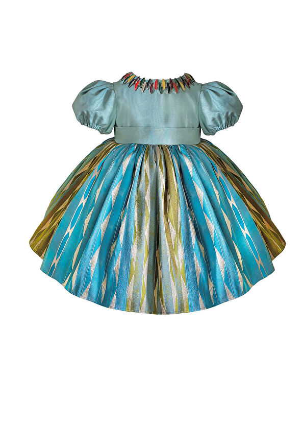 Lullmom Yeşil Pamuklu Kemerli Kız Çocuk Elbise - 1