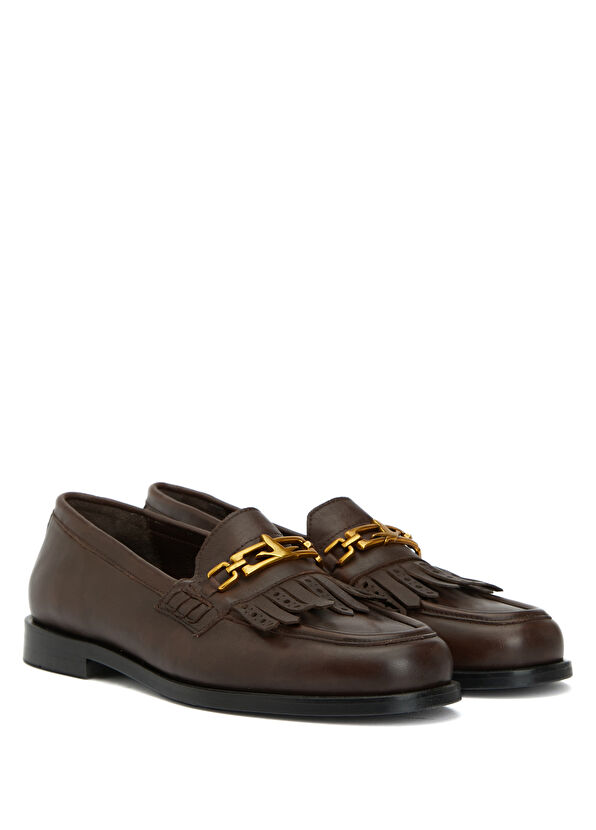 Beymen Club Kahverengi Zincir Logo Detaylı Kadın Deri Loafer - 2