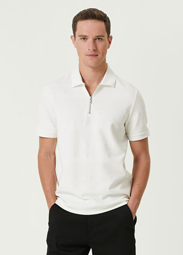 Beymen Club Beyaz Polo Yaka Karışık Dokulu T-shirt - 1