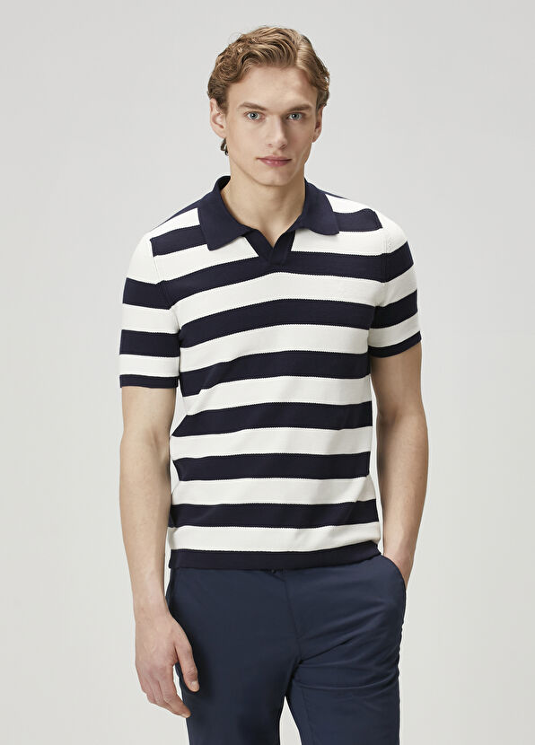 Beymen Club Lacivert Beyaz Polo Yaka T-shirt - 1