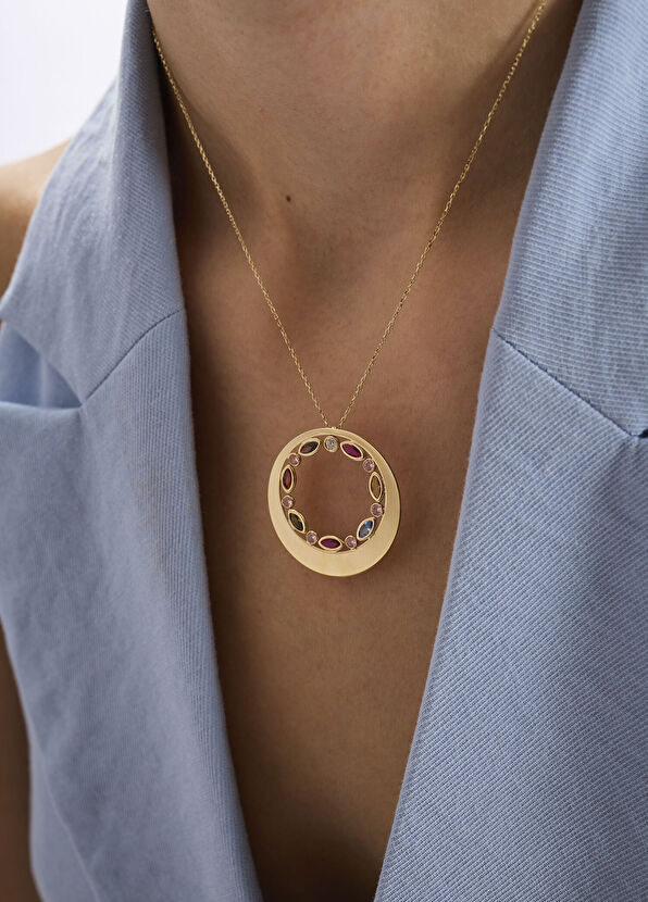 Orena Jewelry Garden Circle Pırlanta 14 Ayar Altın Kadın Kolye - 2