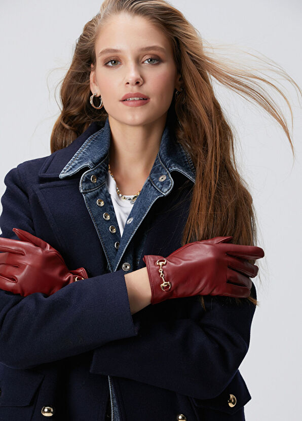 Bordo Kadın Deri Eldiven - Görsel 4