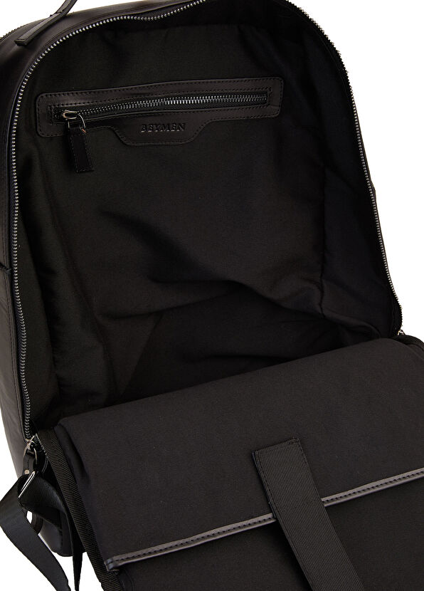 Siyah Logo Detaylı Erkek Deri Sırt Çantası - Görsel 6