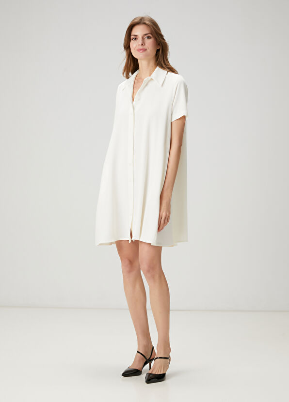 Beymen Club Off-White Mini Crepe Shirt Dress - 1
