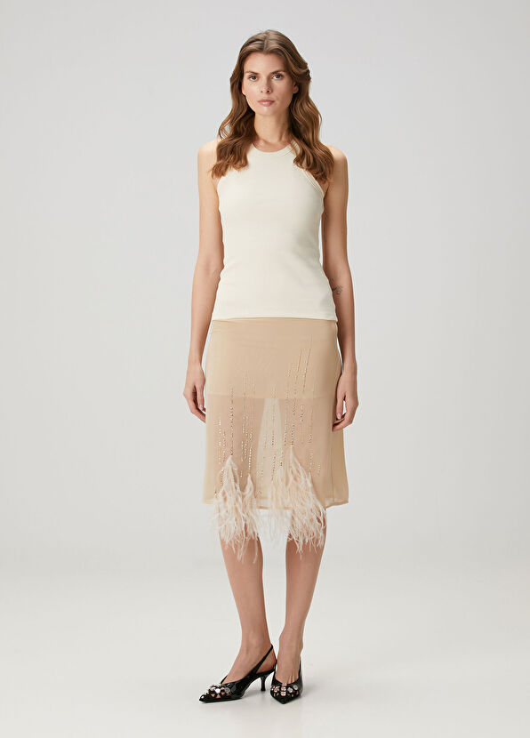 The Attico Krem İşlemeli Midi Kokteyl Elbise - 1