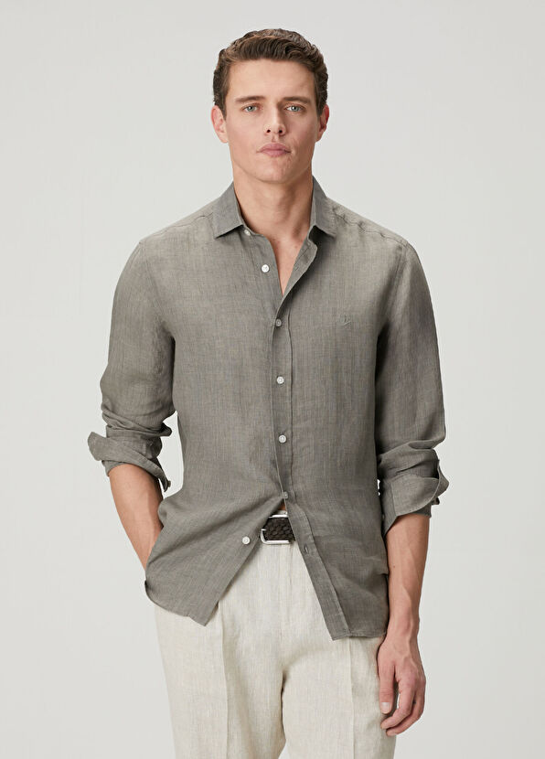 Beymen Club Comfort Fit Italian Collar Delave Linen Shirt - 2